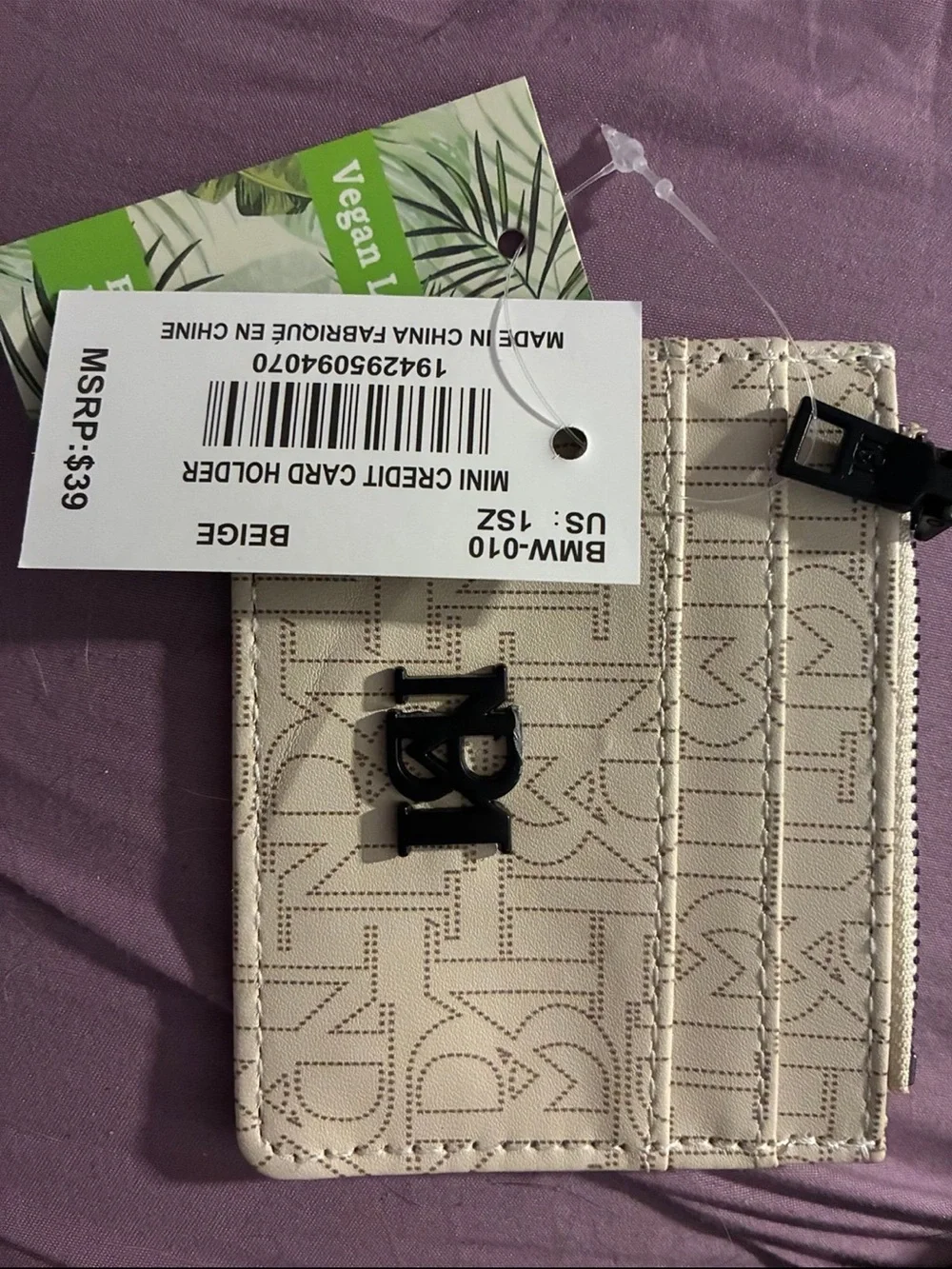 Badgley Mischka Beige Monogram Card Holder with Black Logo - Picture 2 of 5